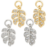 12Pcs 2 Colors Brass Micro Pave Cubic Zirconia Charms, Tropical Leaf Charms, Monstera Leaf Charm, Platinum & Golden, 14x9.5x2mm, Hole: 3mm, 6pcs/color