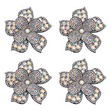 4Pcs Rhinestone Appliques, Sew on Patches, Costume Accessories, Flower, Crystal AB, 65x65x10mm