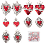 20Pcs 5 Styles Alloy Enamel Pendants, Antique Silver, Heart Charm, FireBrick, 29~42x20~29.5x3~5mm, Hole: 1.5~2mm, 4pcs/style