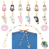 15Pcs DIY Knitting Tool Kits, including Cat Alloy Enamel Pendant Stitch Markers, Acrylic Beaded Knitting Row Counter Chains, Paw Print Silicone Knitting Needle Stoppers, Mixed Color, 2.35~23.8cm