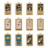 12Pcs 6 Style 304 Stainless Steel Pendants, with Enamel and Rhinestone, Golden, Rectangle with Tarot Pattern, Mixed Color, 21x10.5x2mm, Hole: 1.5mm, 2pcs/style