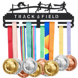 Fashion Iron Medal Hanger Holder Display Wall Rack, with Screws, 2 Line, Word Track & Field, Sports Themed Pattern, 150x400mm