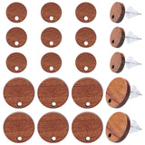 20 Pairs 2 Size Walnut Wood Flat Round Stud Earring, with 304 Stainless Steel Pins and 50Pcs Plastic Ear Nuts, Tan, 10~15mm, Hole: 1.6~1.8mm, Pin: 0.7~0.8mm, 10 Pairs/size