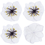 3D Flower Sequin Patches, Glittered Beaded Appliques, with Polyester, Costume Accessories, White, 110x100~110x3~6mm