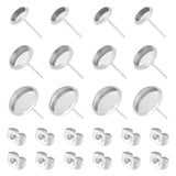 304 Stainless Steel Stud Earring Settings, Tray: 8mm, 10mm, Pin: 0.6mm, Stainless Steel Color, 76pcs/box