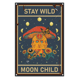 Iron Sign Posters, for Home Wall Decoration, Rectangle with Word Stay Wild Moon Child, Mushroom Pattern, 300x200x0.5mm