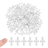 100Pcs 304 Stainless Steel Tiny Cross Charms, Stainless Steel Color, 12x7x1mm, Hole: 1mm