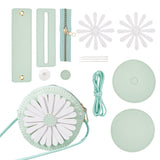 DIY Sew on PU Leather Daisy Flower Pattern Round Multi-Use Crossbody/Shoulder Bag Making Kits, including Fabric, Needle, Thread, Zipper, Pale Green, 13pcs/set.