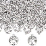 Tibetan Style Alloy Pendants, Flat Round with Tree of Life, Antique Silver, 18.5x15.5x1.5mm, Hole: 1.6mm, 100pcs/box