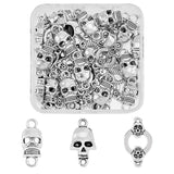 60Pcs 3 Styles Tibetan Style Alloy Connector Charms, Skull, Antique Silver, 14~26.5x11.5~24x2~6mm, Hole: 1.5~4mm, 20pcs/style