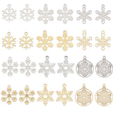 24Pcs 12 Style 201 & 304 Stainless Steel Pendants, Christmas Snowflake, Golden & Stainless Steel Color, 15~22x13~20x1~1.5mm, Hole: 1.4~1.6mm, 2pcs/style