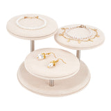 3-Tier Wood Covered Velvet Jewelry Display Risers, with 3 Round Platforms, Jewelry Organizer Holder for Rings Earrings Bracelets Disppay, Antique White, 18x19x9.8cm
