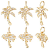 8Pcs 2 Style Brass Micro Pave Cubic Zirconia Pendants, Coconut Tree Charms, with Jump Ring, Golden, 12~14x10~11x1.5~2.5mm, Hole: 3mm, 4pcs/style