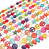 10 Strands 10 Style Dyed Synthetic Turquoise Bead Strands, Rondelle & Flat Round & Peace Sign & Star & Starfish & Round & Cross & Elephant &  Pumpkin Jack-O'-Lantern & Skull, Mixed Color, 1strand/style