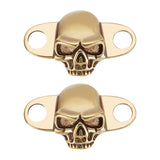 1 Pair Detachable Brass Shoe Decoration, Halloween Skull Shoe Lace Charm, Antique Golden, 15.5x25x6mm, Hole: 4mm