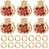 6Pcs Brass Micro Pave Chocolate Cubic Zirconia Charms, Nickel Free, Pomegranate Shape, with 40Pcs Brass Open Jump Rings, Real 18K Gold Plated, Charm: 10.5x10x7mm, Hole: 1.4mm