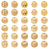 30Pcs 15 Style Alloy Hollow Beads, Round, Real 18K Gold Plated, 2pcs/style