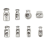 Alloy Spring Cord Locks, Single Hole & 2-Hole String Cord Locks, Platinum, 82x82x27mm, 64pcs/box