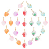 60Pcs 6 Colors Two Tone Transparent Spray Painted Glass Pendants, with Golden Plated Iron Bails and Gold Foil, Strawberry, Mixed Color, 17~18x11~12x10mm, Hole: 6x2mm, 10pcs/color