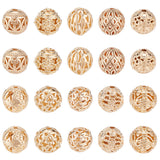 20Pcs 10 Style Brass Hollow Round Beads, Champagne Gold, 7~8x7~8mm, Hole: 0.9~1.5mm, 2pcs/style