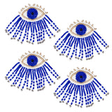 Evil Eye Felt Cloth Patches, Glass Beaded Appliques, Stick On Patch with Tassel, Costume Accessories, Medium Blue, 70x45x5mm