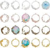 Ocean Theme Alloy Open Back Bezel Pendants, For DIY UV Resin, Epoxy Resin, Pressed Flower Jewelry, Ocean Style, Mixed Shapes, Mixed Color, 20pcs/box