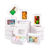 Paper Candy Boxes, Bakery Box, with PVC Clear Window, for Party, Wedding, Baby Shower, Rectangle, White, 8.7x6.2x3cm