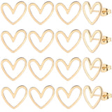 20Pcs Brass Heart Stud Earring Findings, with Raw(Unplated) Sterling Silver Pins and Plastic Protector, with 20Pcs Rack Plating Brass Friction Ear Nuts, Real 18K Gold Plated, 13x11mm, Pin: 0.7mm