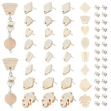 32Pcs 8 Style Trapezoid & Rhombus & Teardrop & Heart & Leaf Ash Wood Stud Earring Findings, with 304 Stainless Steel Pin and 32Pcs Ear Nuts, Antique White, 12~20.5x11~17.5mm, Hole: 1.6~2mm, Pin: 0.7mm, 4Pcs/style