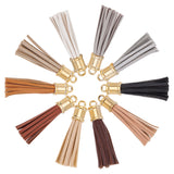 10Pcs 10 Colors Imitation Leather Big Tassel Pendants, with Plastic Findings, Mixed Color, 75x13.5mm, Hole: 4.5mm, 1pc/color