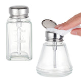 2Pcs 2 Styles Pump Dispenser Bottle, Empty Push Down Glass Dispenser Bottle with Stainless Steel Flip Cap, for Nail Polish Alcohol, Clear, 97.5~109x54~97.5x54.5~80mm, Capacity: 150~180ml(5.07fl. oz~6.09fl. oz), 1pc/style