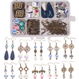 DIY Earring Making, with Handmade Printed Porcelain Beads, Tibetan Style Alloy Links/Bead Caps and Brass Earring Hooks, Mixed Color, 11.5x7.5x3.3cm