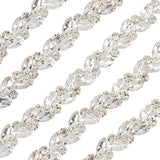 Rhinestone Cup Chain, with Iron Findings, Leaf, Garment Sewing Accessories, Crystal, 15x6mm, about 88~90cm/strand