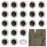 1-Hole Zinc Alloy Rhinestone Shank Buttons, Garment Accessories, Flower, Jet, 20x10mm, Hole: 1mm, 20pcs/box