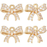 12Pcs Rack Plating Brass Micro Pave Cubic Zirconia Charms, Long-Lasting Plated, Bowknot, Light Gold, 10x13x5mm, Hole: 1.2mm