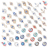 Evil Eye Jewelry Making Finding Kit, Including Flat Round & Heart & Infinity & Palm & Leaf Pendants & Charm Connectors, Mixed Color, 13.5~32x7.5~17x2.5~3.5mm, 62Pcs/box