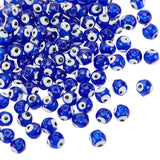 Handmade Lampwork Beads, Evil Eye, Round, Blue, 8mm, Hole: 2mm, 100pcs/box