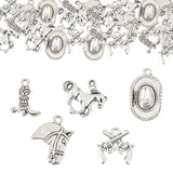 50Pcs 5 Style Tibetan Style Alloy Pendants, Lead Free and Cadmium Free, Mixed Shapes, Antique Silver, 10pcs/style