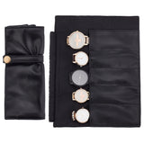 PU Imitation Leather Watch Roll Travel Cases, Multifunctional Storage Organizer, 5 Pockets, with Snap Closure, Black, Folded: 19x9x2.7cm