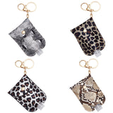 4Pcs 4 Styles Leopard Print & Snakeskin Pattern Plastic Hand Sanitizer Bottle with PU Leather Cover, Portable Travel Squeeze Bottle Keychain Holder, Mixed Color, 15.5cm, Capacity: 30ml(1.01fl. oz), 1pc/style