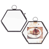 Hanging Geometric Hexagonal Glass & Brass Picture Photo Frame, for Dried Flower Plant Specimen Clip Display , Black, 100x101x8mm, Inner Diameter: 81x95mm