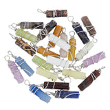 24Pcs 12 Style Natural Gemstone Pendants, with Eco-Friendly Brass Wire Wrapped, Column, 19.5~20x5~5.5mm, Hole: 2.4~2.7mm, 2pcs/style