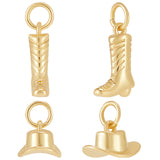 8Pcs 2 Style Rack Plating Brass Charms, with Jump Ring, Long-Lasting Plated, Cadmium Free & Lead Free, Boot and Hat, Real 18K Gold Plated, 6.5~13x9~12x3.5~8mm, Hole: 3mm, 4pcs/style