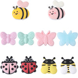 10Pcs 10 Style Food Grade Eco-Friendly Silicone Beads, Chewing Beads For Teethers, DIY Nursing Necklaces Making, Insect, Mixed Color, 20~31x25~30x6.5~11mm, Hole: 2~3.5mm, 1pc/style