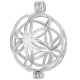 1Pc Rhodium Plated 925 Sterling Silver Empty Bead Cage Pendants, Round with Flower, Platinum, 25x18mm, Hole: 2.5mm, Inner Diameter: 16.5mm