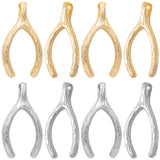 20Pcs 2 Colors Brass Pendants, Wish Bone Lucky Charm, Real Gold Plated & Real Platinum Plated, 17x9x3mm, Hole: 1.2mm, 10pcs/color