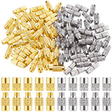 100 Sets 2 Colors Column Brass Screw Clasps, Platinum & Golden, 11~12x4mm, Hole: 1mm, 50 sets/color