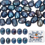40Pcs Large Hole Pearl Beads, Natural Cultured Freshwater Pearl Loose Beads, Dyed, Oval, Black, 7~10x7~8mm, Hole: 1.8mm