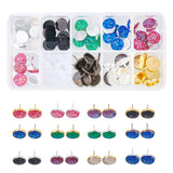 DIY Earring Makings, with Brass Stud Earring Settings, Resin Cabochons, Imitation Druzy Agate, Mixed Color, Tray: 12mm, 12mm, Pin: 0.7mm