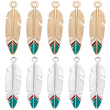 32Pcs 2 Colors Alloy Enamel Pendants, Feather, Platinum & Golden, 33.5~34.5x9.5~10x2~2.3mm, Hole: 2~2.1mm, 16pcs/color